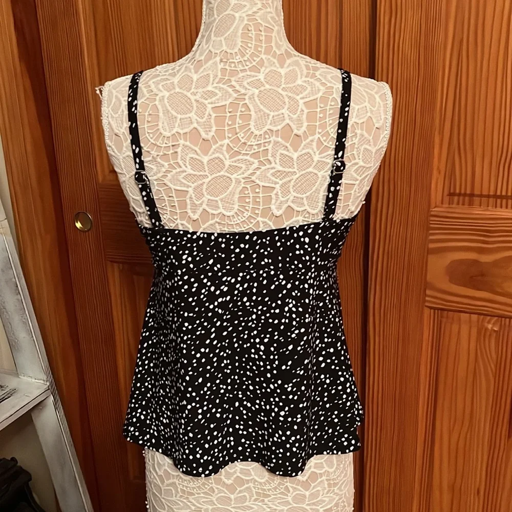 Croft & Barrow Black and White Polka Dot Tankini Bathing Suit Top - Picture 4 of 5